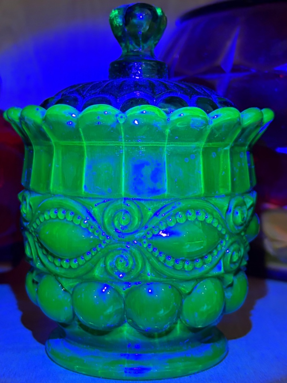 Mosser Green Uranium Eye Winker Sugar Bowl with lid - Picture 3 of 3